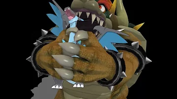 Giga Bowser crunches Mega Charizard X