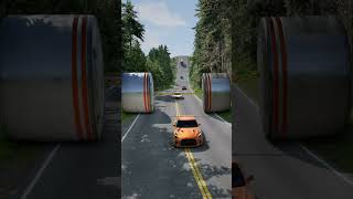bollard chain cars & Bus smash | BeamNG.drive