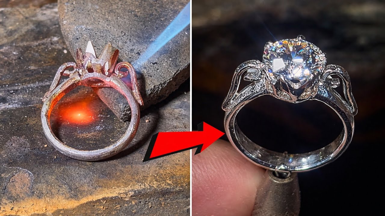 How to Making a Platinum DiamonndRing by Hand - AMAZING! | 1 Stone Custom EngagementRing