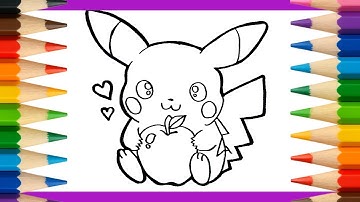 Cute Pokemon Art Tutorial | How to Draw Pikachu Holding an Apple | Fun Art for Kids