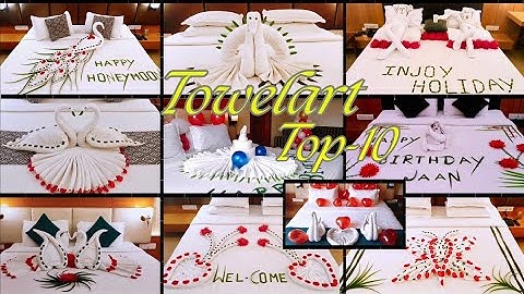 Top-10 ideas for towel folding origami\top ten towel art\ Top10 Romantic bed decoration ideas