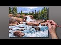 Acrylic Painting Flowing Waterfall Stream