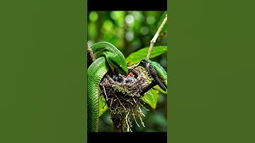 A A python slithers into a bird nest and goes after the chicks while the mother watches helplessly.