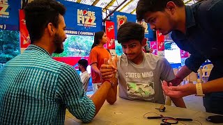 Intense Arm Wrestling Match In College Canteen