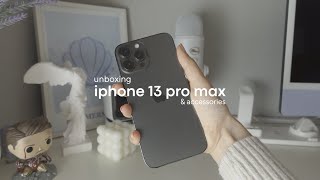 iPhone 13 Pro Max Graphite (128GB)  📦 aesthetic unboxing + accessories & camera test | ASMR ☁️