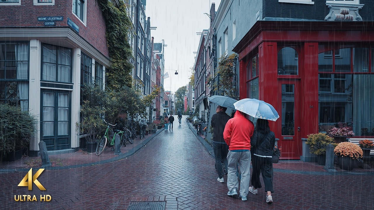 Rainy Walk in Amsterdam • ASMR • Slow TV