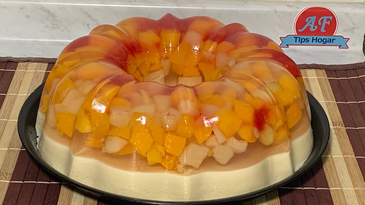 Gelatina transparente con frutas en almíbar - YouTube