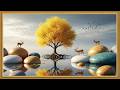 Golden Dreamscape 🌳 Majestic Yellow Tree, Deer & Floating Stones | Surreal Nature 4K Screensaver
