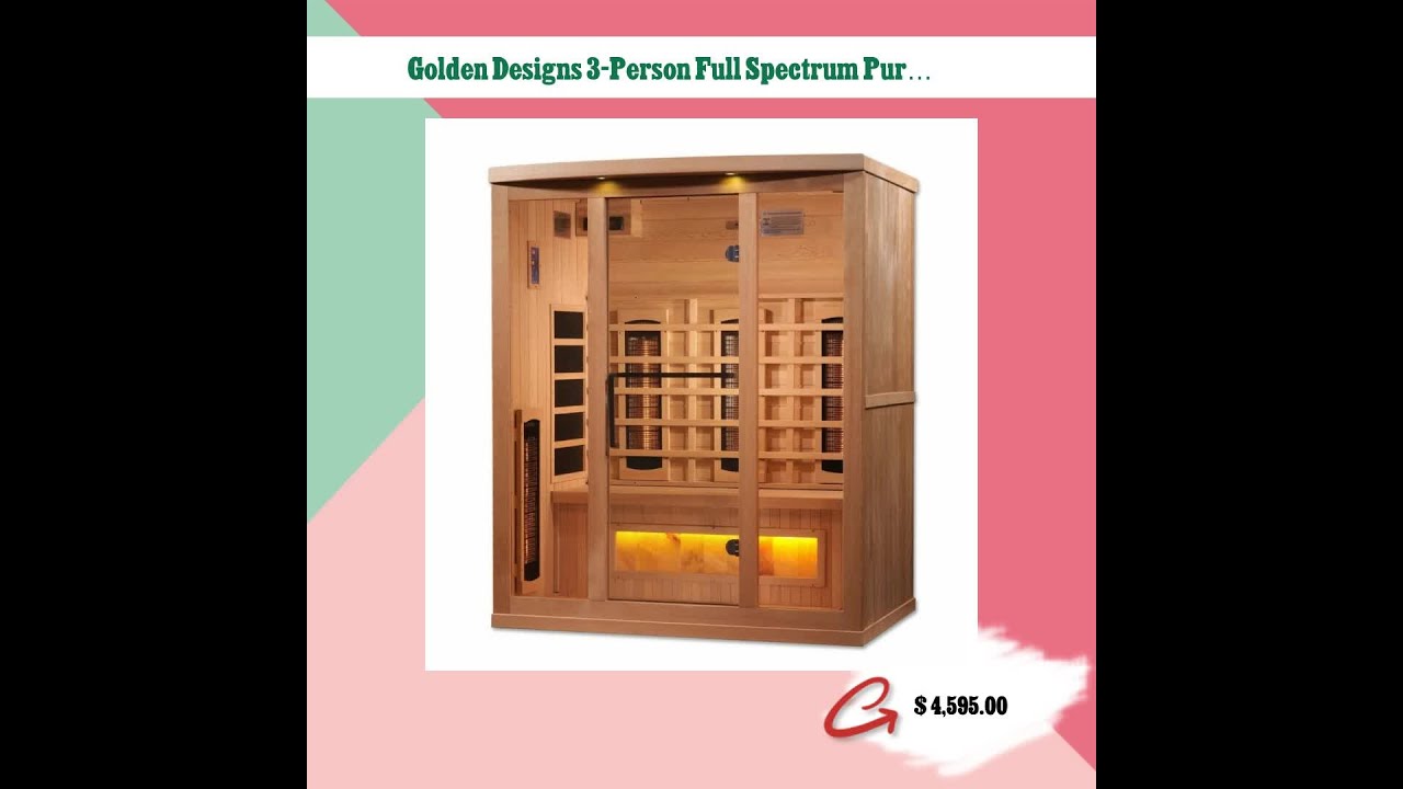 Golden Designs 3-Person Full Spectrum PureTech™ Near Zero EMF FAR Infrared Sauna w/ Himalayan Sal...
