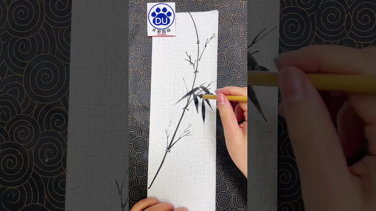 国画竹子画法，一分钟学会画书签，原来竹子是一组组的画出来