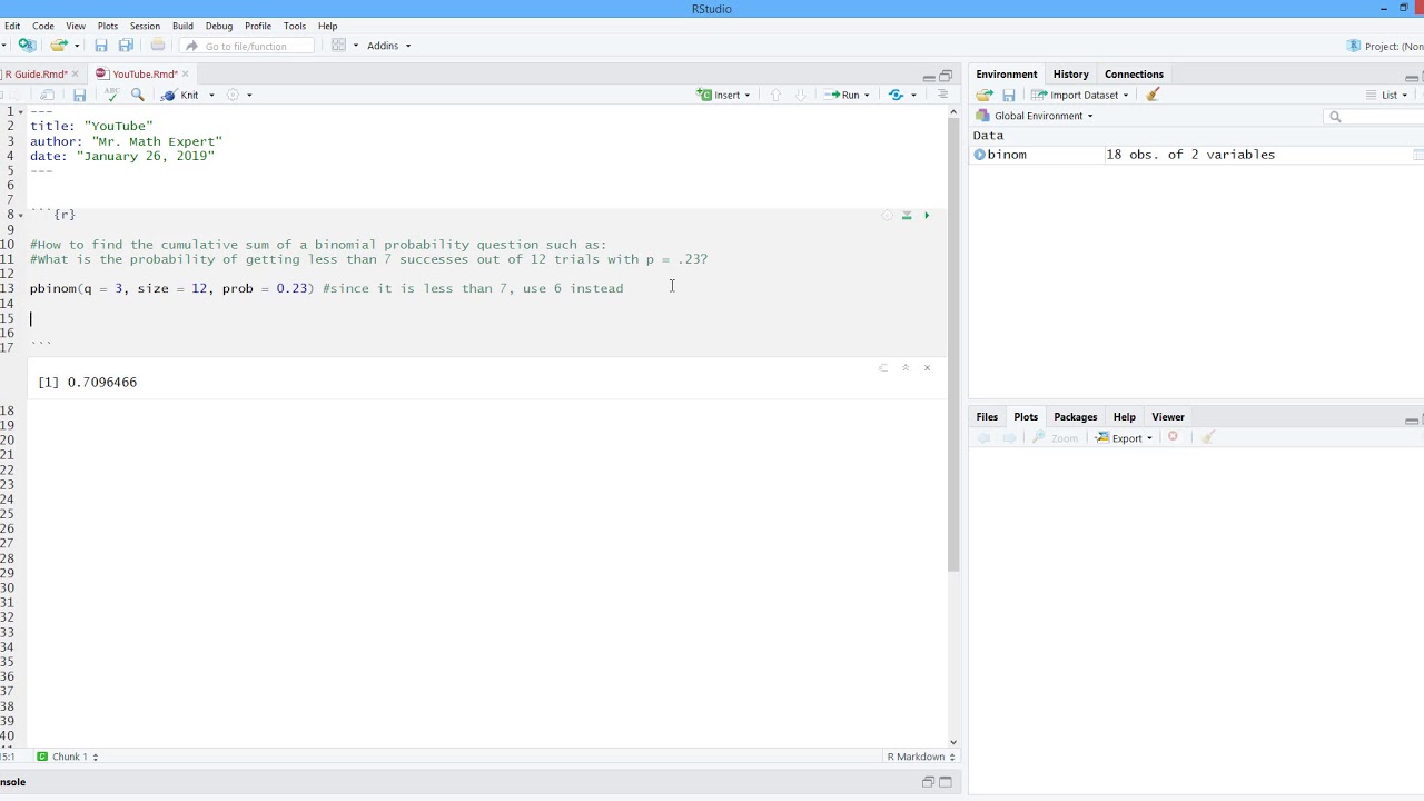 How to Find the Cumulative Sum of Probabilities Using a Binomial Distribution in R. [HD]