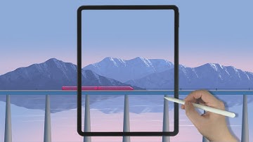 Train Crossing Beautiful Mountain Range and Lake iPad Procreate Drawing - Digital Illustration