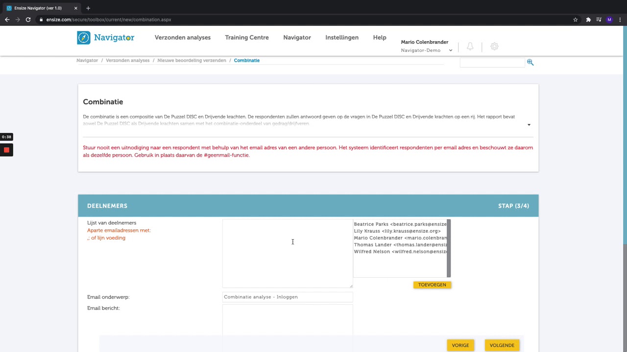 Ensize Navigator - Analyse versturen