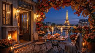 Moonlit Paris Balcony Jazz | Soft Music with City Lights & Romantic Fireplace Ambience for Relax screenshot 5