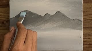 Painting a Mountain Landscape in Black and White - Beginner Acrylic Painting
