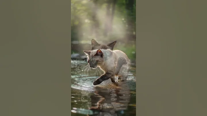 Watch the video about Siamese Cat Playing in the Forest Stream #cat #funnycats