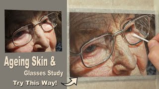 Pastel Pencil Portrait Tutorial. Ageing skin and glasses Study.  Narrated with real-time footage.