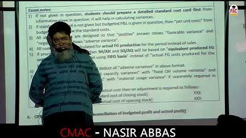 CAF 3   CMA   Lecture 71   Standard Costing and Variance Analysis   Sir Nasir Abbas  Spring 24