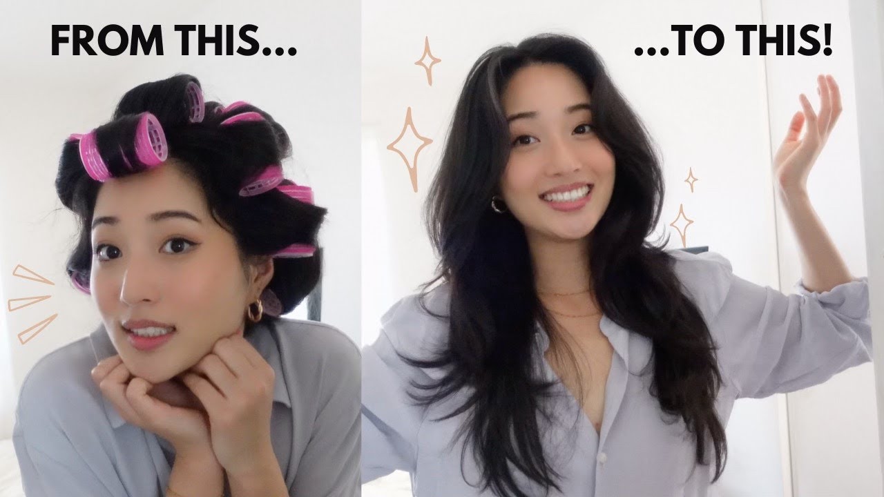BIG, BOUNCY HAIR BLOWOUT | hair rollers tutorial - YouTube