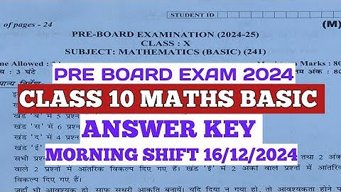 class 10 basic maths pre board solution 2024-25 / morning shift / maths answer key class 10