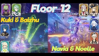 Floor 12. Baizhu and Kuki Hyperbloom / Navia & Noelle feat. Furina. Spiral Abyss 4.6.