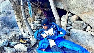 Solo Camping In Stones During Winter In Karakuram Mountains North Pakistan @Adventurerguy12