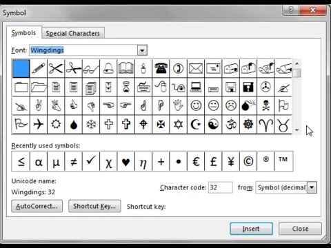 Microsoft Word Wingdings Chart