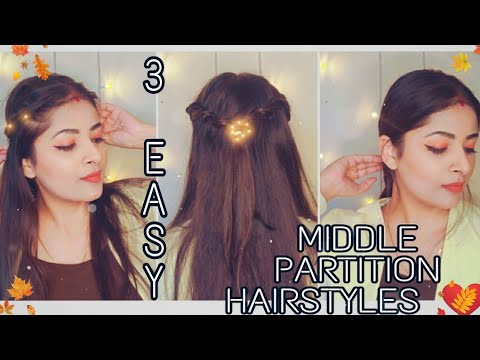 4 CUTE & EASY Hairstyles With Middle Partition | Everyday Hairstyles For  Summers || Krrish Sarkar - YouTube