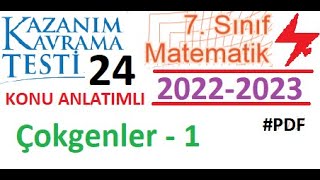 7 Sınıf Kazanım Testi 24 Çokgenler 1 2022 2023 Matematik Eba Meb 2023 2024 Geometri