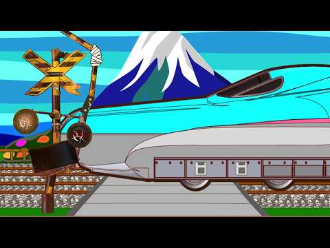 うまれかわるふみきり　新幹線と富士山と桜　Various Railroad Crossing and train 　railway level crossover  踏切　電車　はやぶさ　かがやき