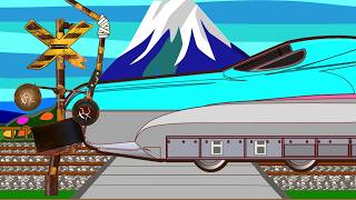 うまれかわるふみきり 新幹線と富士山と桜 Various Railroad Crossing and train  railway level crossover  踏切 電車 はやぶさ かがやき
