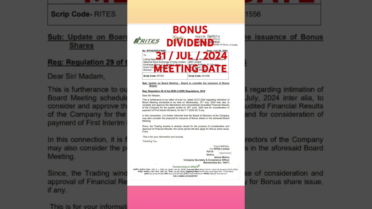 💥 BONUS 💥 rites Ltd share 