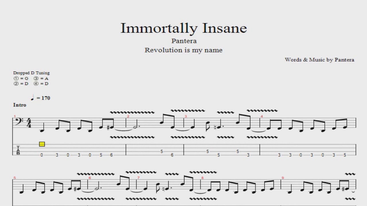 Pantera Immortally Insane Tab Guitar/Bass YouTube