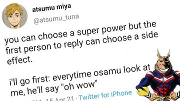 choose a superpower but the first person to reply can choose a side effect | haikyuu twitter thread