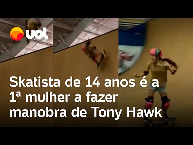 Skatista de 14 anos é a primeira mulher a fazer o 900 no skate; veja manobra inventada por Tony Hawk class=