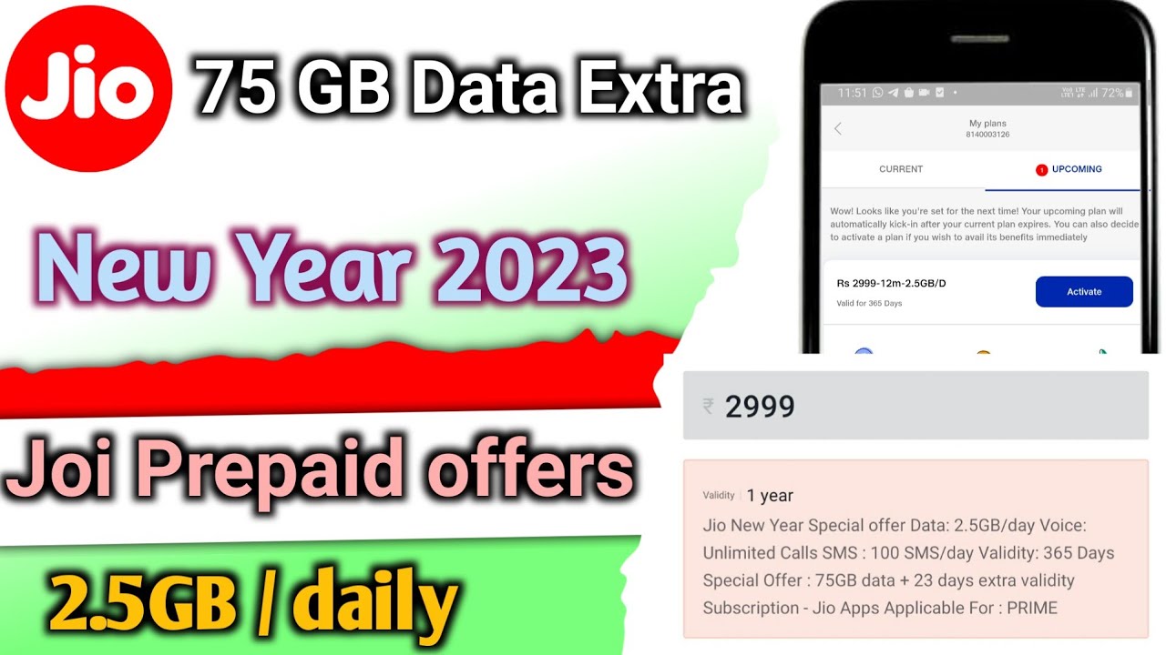 Jio Long Time Offers 2023 New Year Joi Prepaid Plan 2999 75GB Jio Long Time Offers 2023 New Year Joi Prepaid Plan 2999 75GB