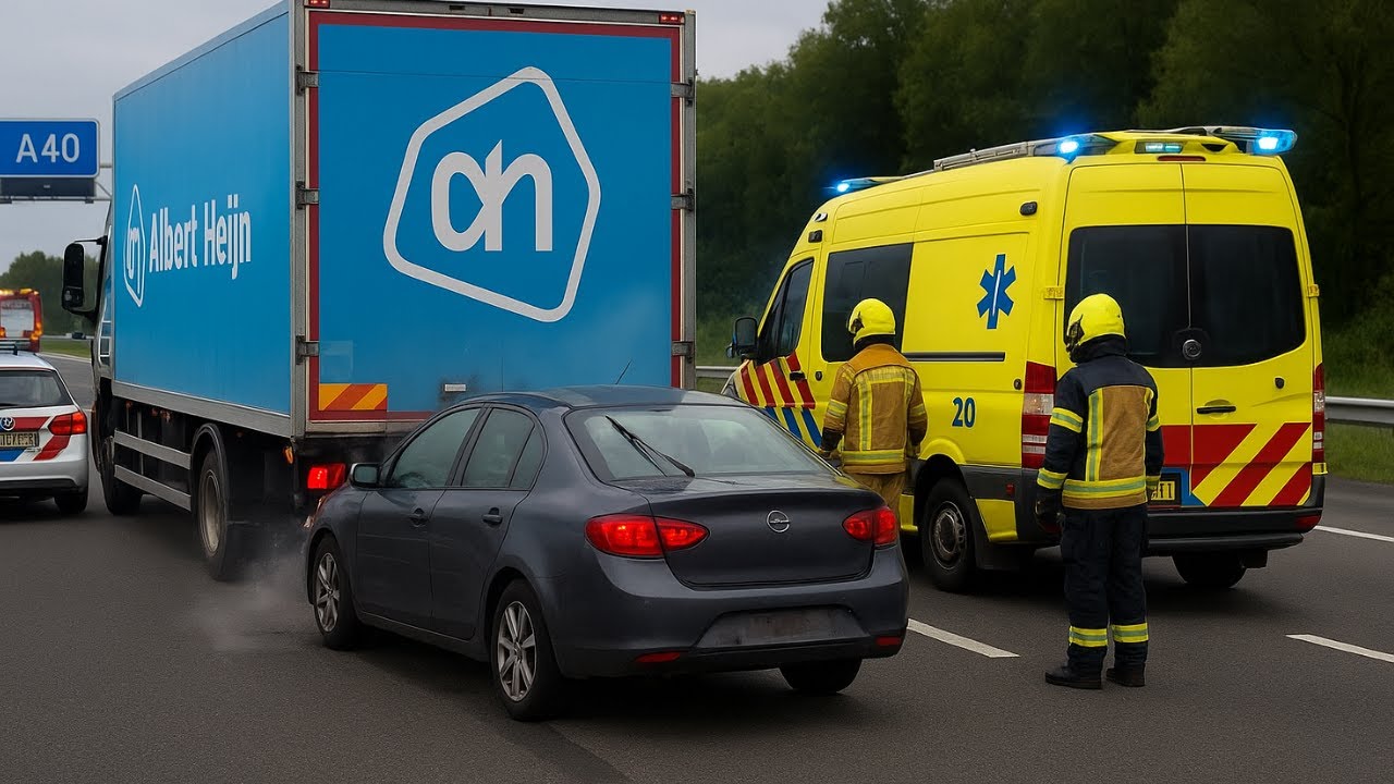 auto ongeluk A40 en grote brand notruff 112