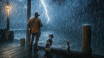 Watching a Relaxing night-time thunderstorm from a Porch with My Pets | RDR2 ASMR