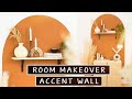 Extreme diy room makeover rental friendly  boho arch accent wall  raffia cabinet