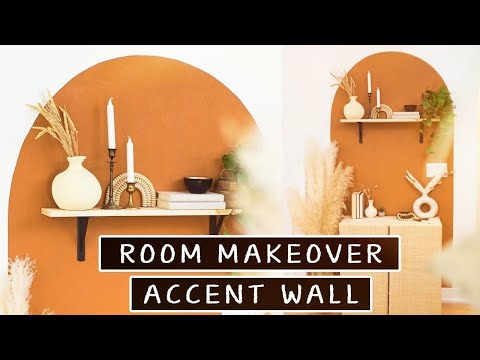 Extreme DIY Room Makeover (Rental Friendly) // boho arch accent wall & raffia cabinet