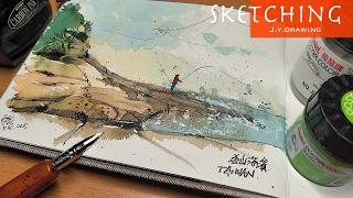 Master Rock Drawing Simple Dip Pen And Watercolor Techniques Asmr Series