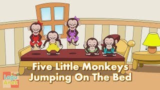 Video thumbnail of "Five Little Monkeys Jumping On The Bed | Nursery rhyme | Lagu Anak"