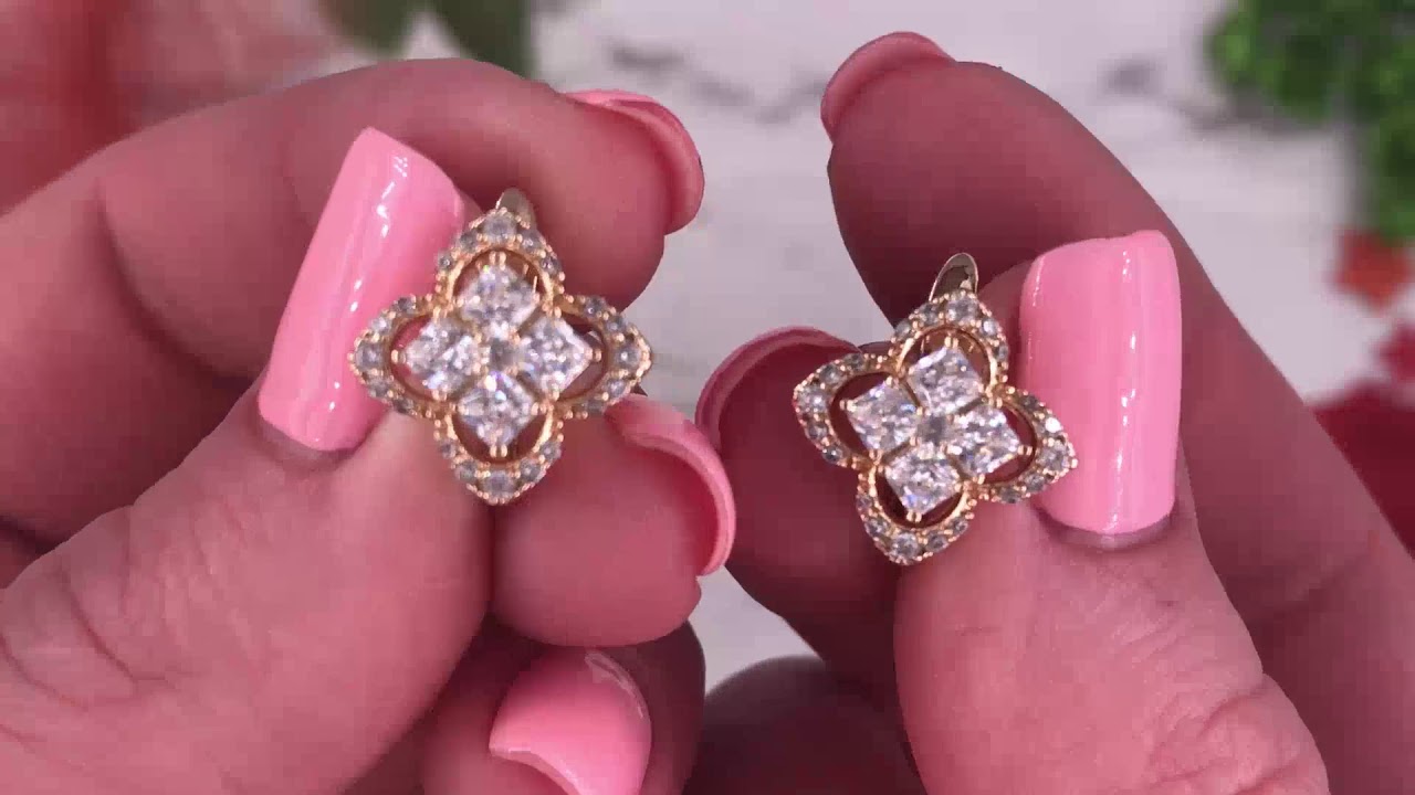 Позолотка Серьги Xuping 26491, размер 12х15 мм, вес 3.9 г, белые фианиты, позолота 18К