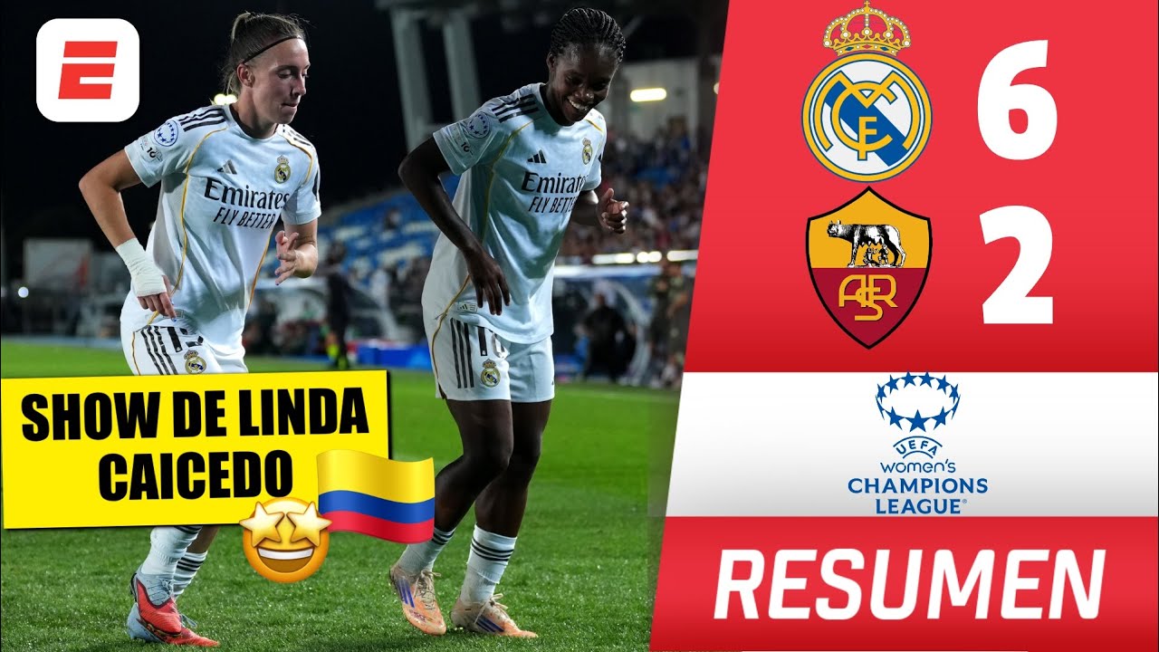 REAL MADRID GOLEÓ 6-2 a ROMA. GRAN ACTUACIÓN de la COLOMBIANA CAICEDO | Champions League Femenina