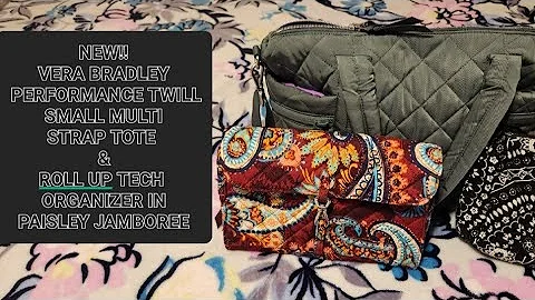 NEW! Vera Bradley Small Multi Strap Tote in Olive Leaf & Paisley Jamboree Roll Up Tech Organizer