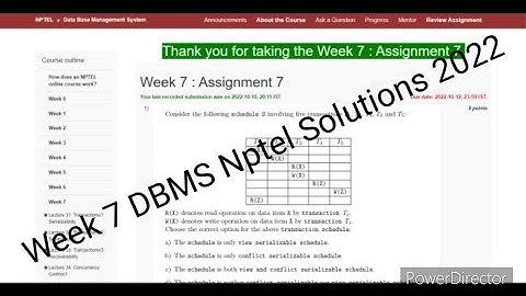 #NPTEL #DBMS #Week7 #Solutions NPTEL Database Management System Week 7 Quiz Assignment Solution 2022