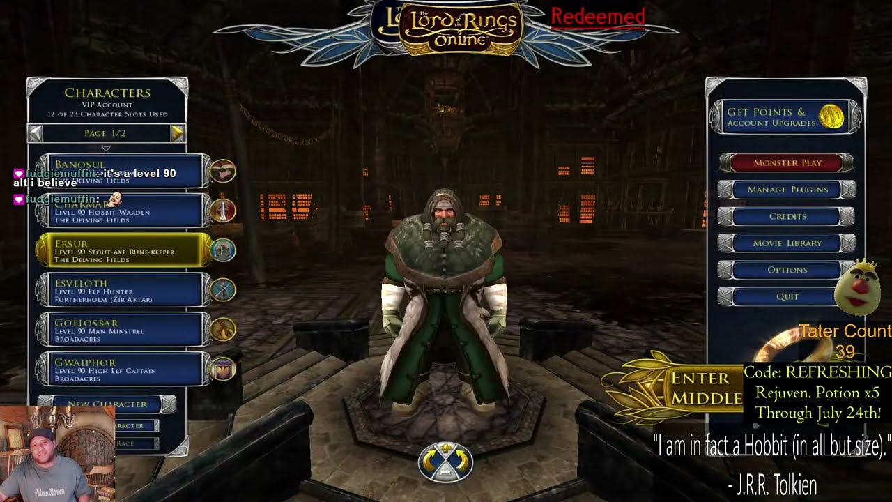 Poteen OBowen playing LOTRO, MARINER (yellow line) getting to lvl 90. Ask me about any class