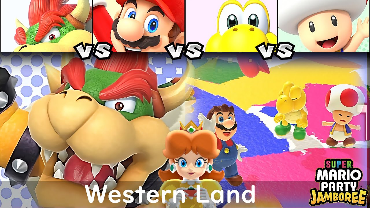 Super Mario Party Jamboree Bowser vs Mario vs Koopa Troopa vs Toad in Western Land
