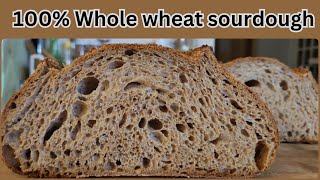 Whole Wheat sourdough bread|Open crumb|100% Whole Wheat