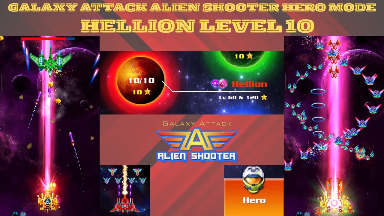 Galaxy Attack Alien Shooter Hero Mode Hellion World Level 10 - YouTube